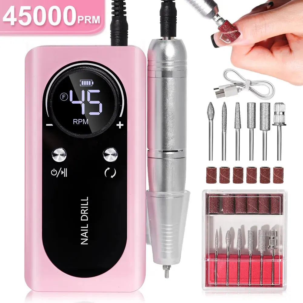 Elektrische Nagelfeile mit 45000RPM, tragbar, leise, USB-wiederaufladbar; modern und handlich, ideal für Nail Art.