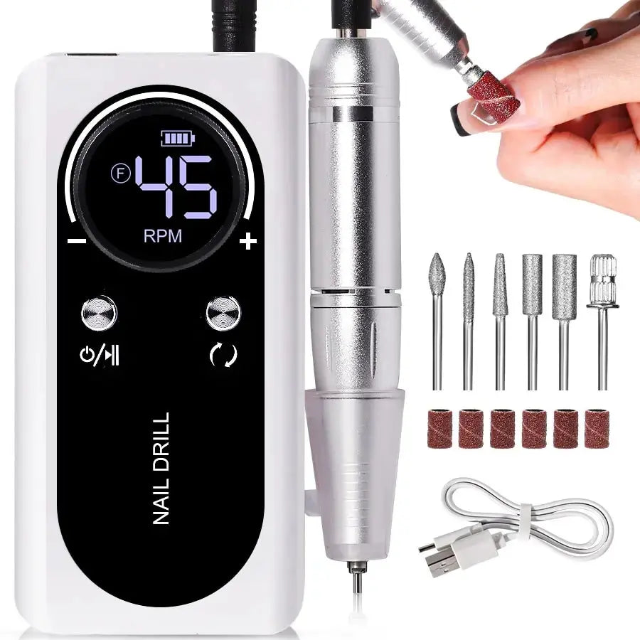 Elektrische Nagelfeile mit 45000RPM, tragbar, leise, USB-wiederaufladbar; modern und handlich, ideal für Nail Art.