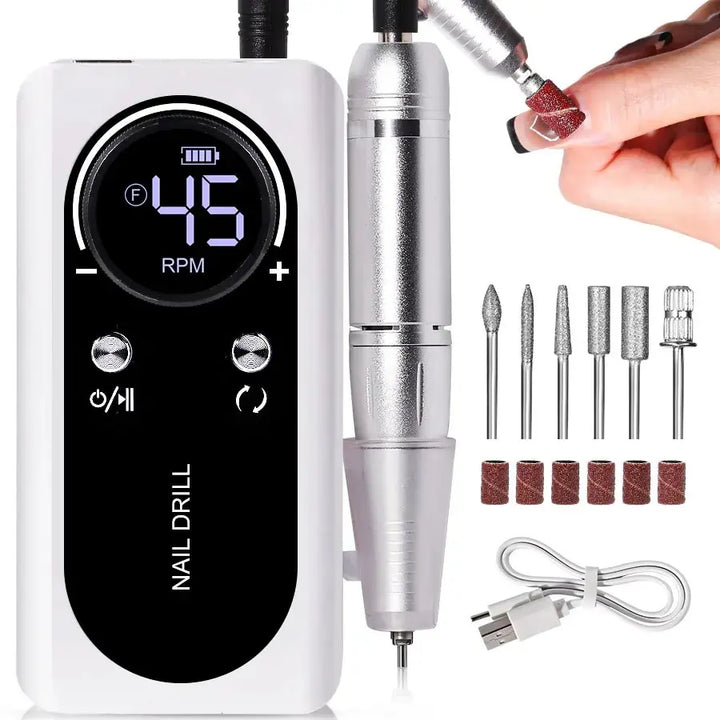 Elektrische Nagelfeile mit 45000RPM, tragbar, leise, USB-wiederaufladbar; modern und handlich, ideal für Nail Art.