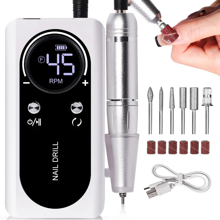 Elektrische Nagelfeile mit 45000RPM, tragbar, leise, USB-wiederaufladbar; modern und handlich, ideal für Nail Art.