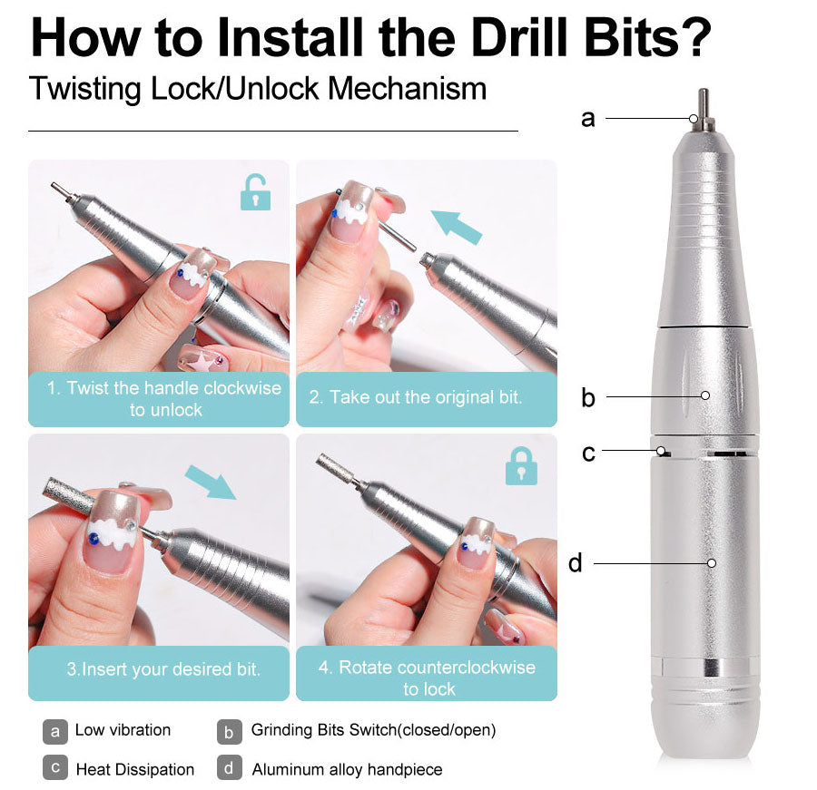 Elektrische Nagelfeile mit 45000RPM, tragbar, leise, USB-wiederaufladbar; modern und handlich, ideal für Nail Art.