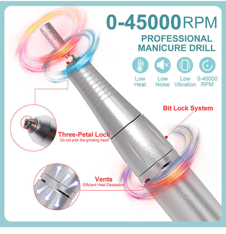 Elektrische Nagelfeile mit 45000RPM, tragbar, leise, USB-wiederaufladbar; modern und handlich, ideal für Nail Art.
