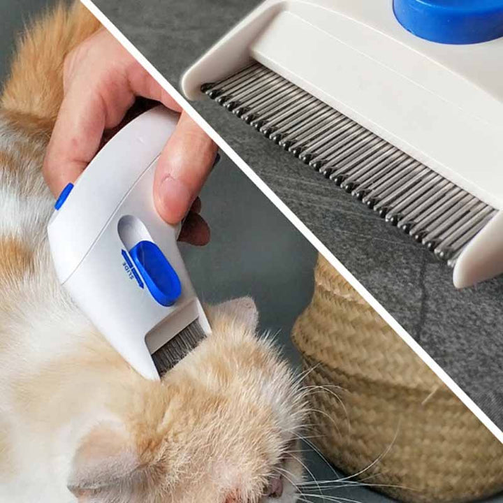 "Elektrischer Floh- und Zeckenentferner, ergonomisches Design, sanfte Entfernung für Haustiere, chemiefrei, silberner Kamm"