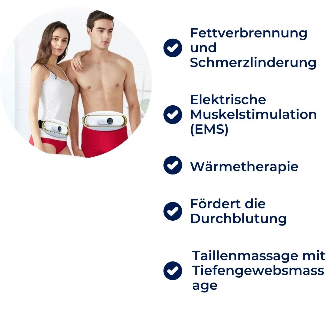 "Elektrischer Slim-Gürtel mit EMS-Wärme, verbessert Durchblutung, verbrennt Bauchfett, bietet Taillenmassage."