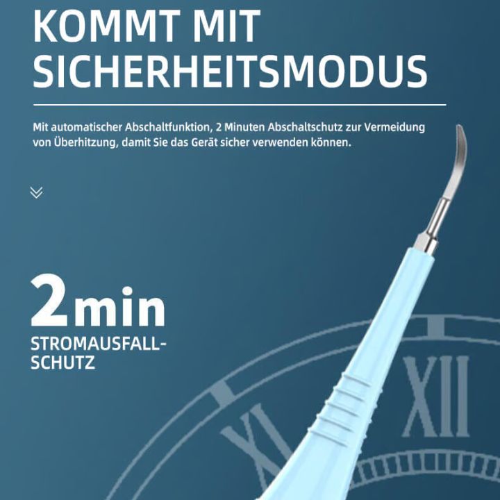 "Elektrischer Zahnsteinentferner mit LED, Aufsätzen und ergonomischem Griff, ideal für die Zahnpflege zuhause."