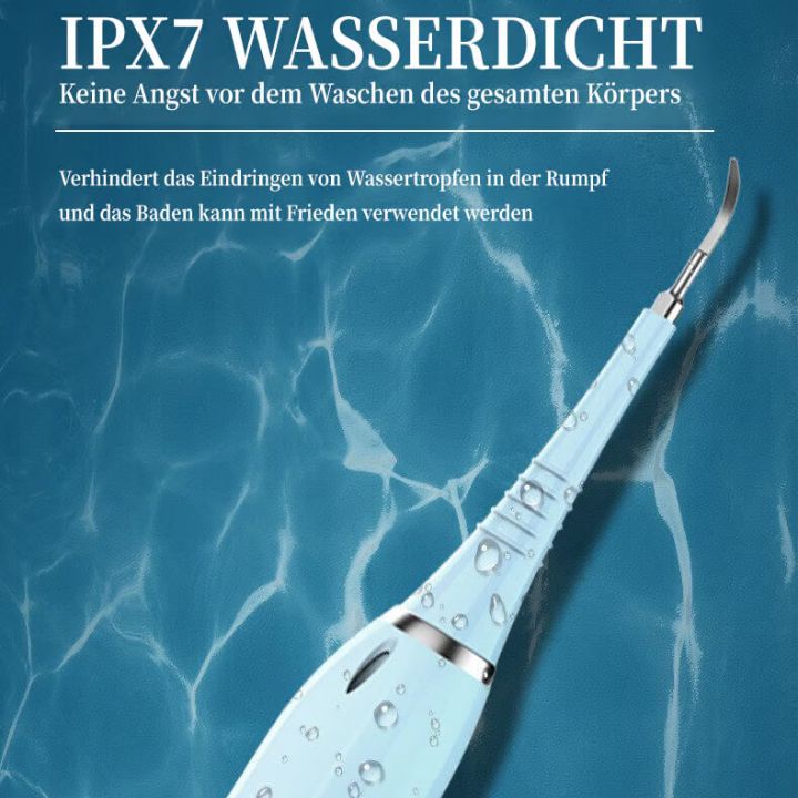 "Elektrischer Zahnsteinentferner mit LED, Aufsätzen und ergonomischem Griff, ideal für die Zahnpflege zuhause."