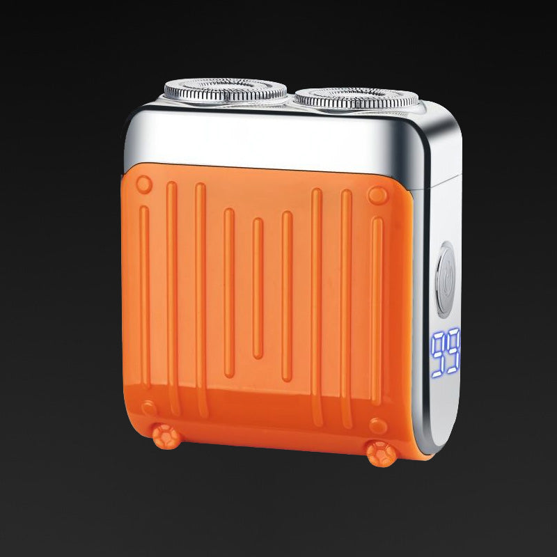 "Elektrorasierer, grau-orange, kompakt, mit LED-Anzeige und magnetischer USB-C-Aufladung für nasse/trockene Rasuren."