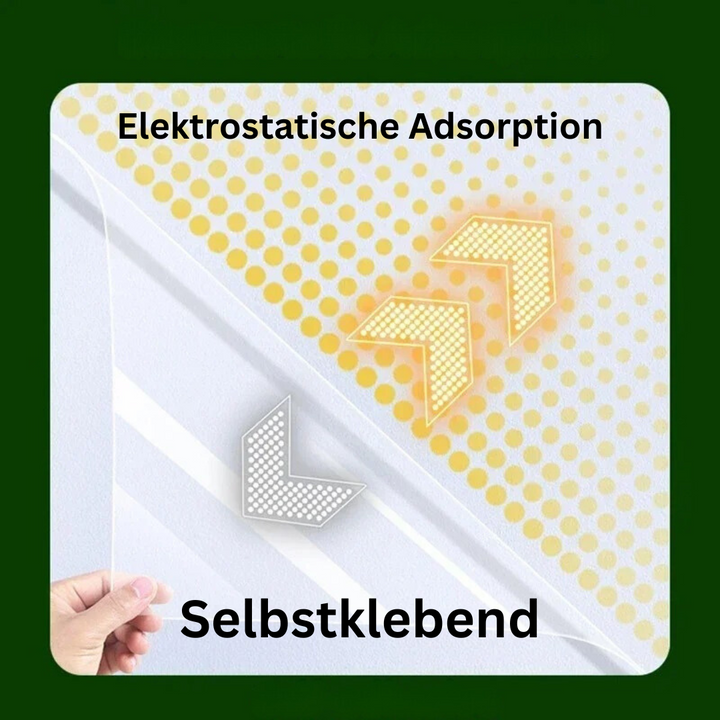 "Elektrostatische Wandaufkleber in einem stilvollen Raum, einfach umpositionierbar, rückstandsfrei, perfekte Dekoration."