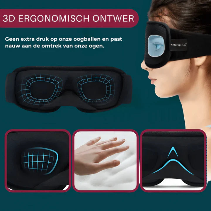 Ergonomische 3D-Schlafmaske für Frauen, schwarz, bietet vollkommene Dunkelheit und maximalen Komfort für erholsamen Schlaf.