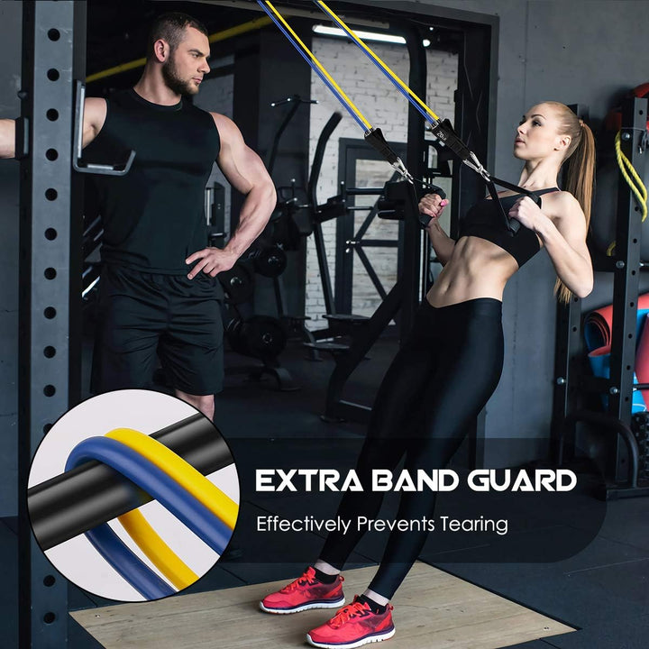 "Ergonomische PowerGrip Widerstandsreifen, einstellbarer Widerstand, robuste Griffe, ideal für vielseitiges Krafttraining."