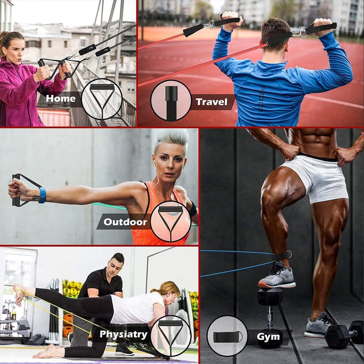 "Ergonomische PowerGrip Widerstandsreifen, einstellbarer Widerstand, robuste Griffe, ideal für vielseitiges Krafttraining."
