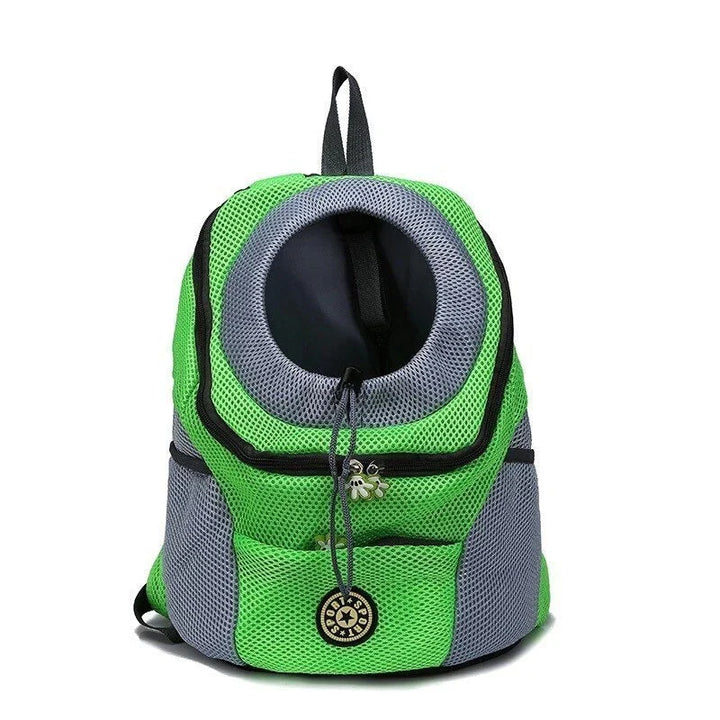 "Ergonomischer Hundetransportrucksack aus atmungsaktivem Mesh mit Polsterung, verstellbaren Trägern und praktischen Taschen."
