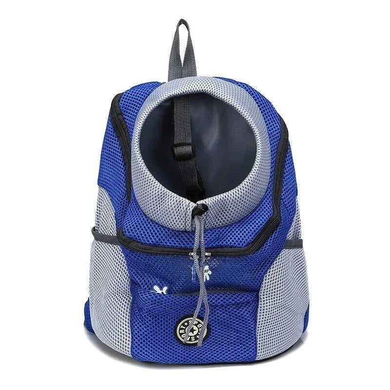 "Ergonomischer Hundetransportrucksack aus atmungsaktivem Mesh mit Polsterung, verstellbaren Trägern und praktischen Taschen."