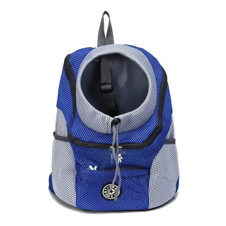 "Ergonomischer Hundetransportrucksack aus atmungsaktivem Mesh mit Polsterung, verstellbaren Trägern und praktischen Taschen."