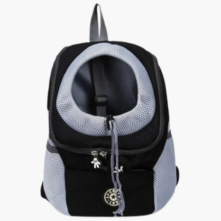 "Ergonomischer Hundetransportrucksack aus atmungsaktivem Mesh mit Polsterung, verstellbaren Trägern und praktischen Taschen."