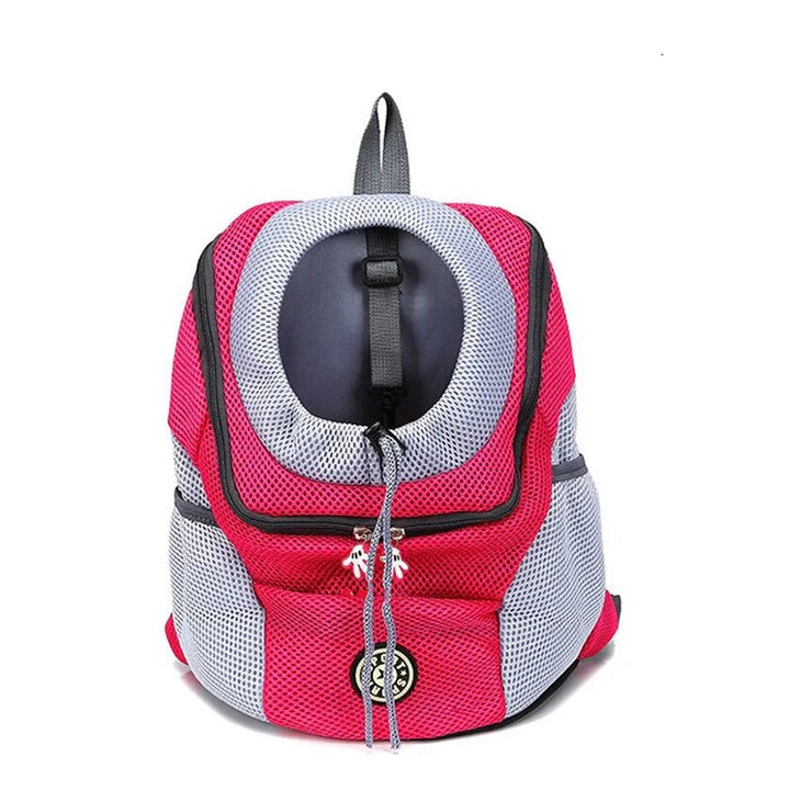"Ergonomischer Hundetransportrucksack aus atmungsaktivem Mesh mit Polsterung, verstellbaren Trägern und praktischen Taschen."