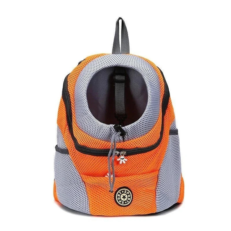 "Ergonomischer Hundetransportrucksack aus atmungsaktivem Mesh mit Polsterung, verstellbaren Trägern und praktischen Taschen."