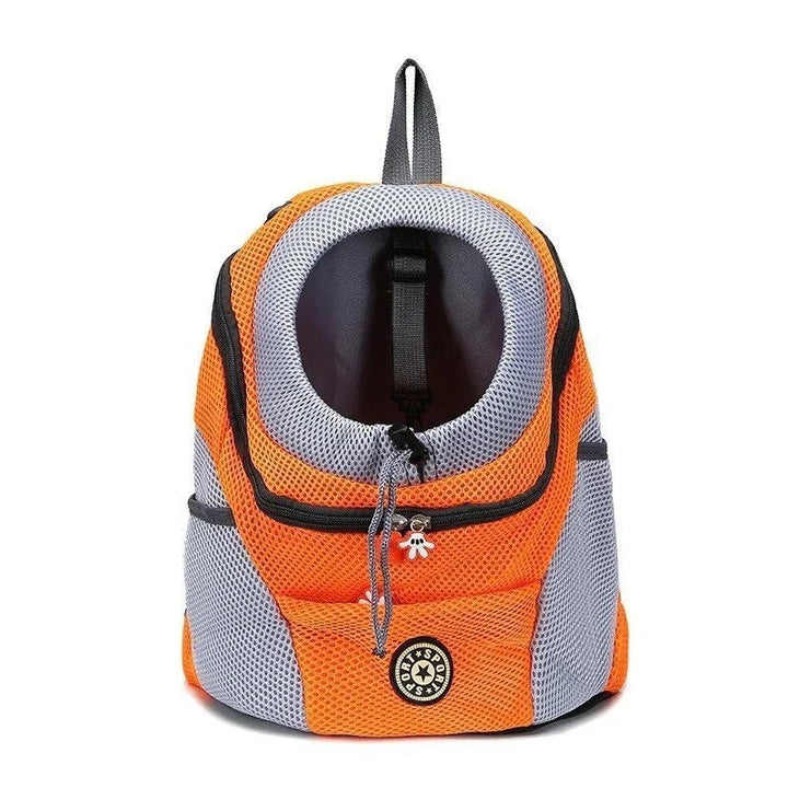 "Ergonomischer Hundetransportrucksack aus atmungsaktivem Mesh mit Polsterung, verstellbaren Trägern und praktischen Taschen."