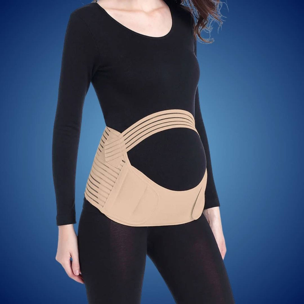 "Ergonomischer Schwangerschafts-Stützgürtel in Beige, bietet Rücken- und Bauchunterstützung für werdende Mütter."