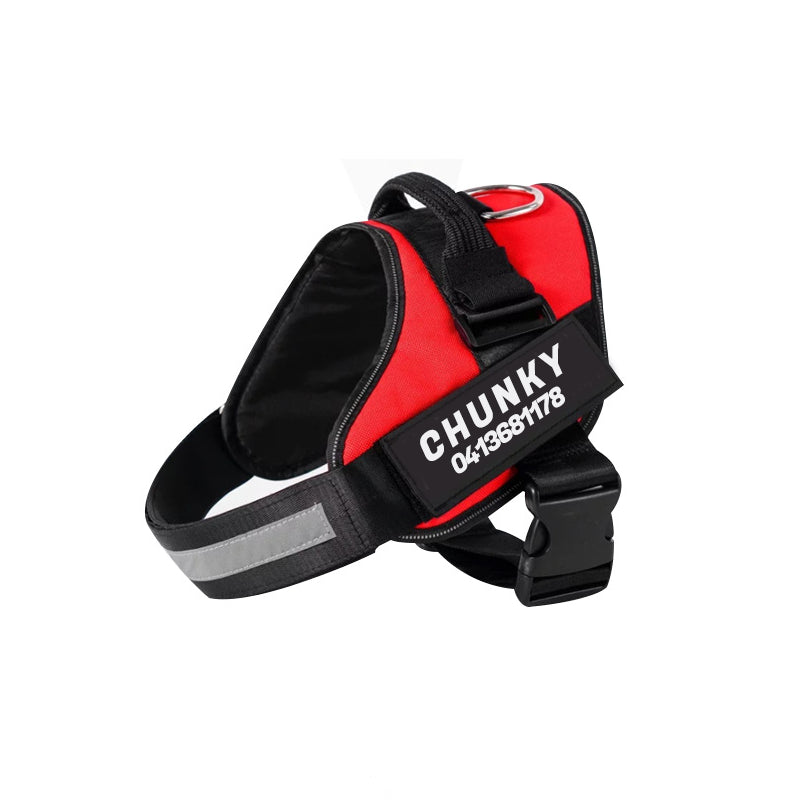 Ergonomisches Anti-Zug Hundegeschirr in verschiedenen Farben, personalisierbar für Komfort und reflektierende Sicherheit.