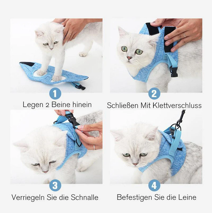 Ergonomisches Katzen-Geschirr mit Leine, Anti-Ausbruchs-Design, weich, atmungsaktiv, für maximale Sicherheit und Komfort.