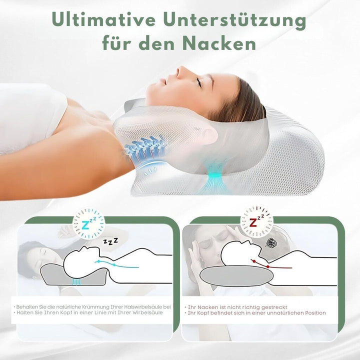 "Ergonomisches SleepAlign Kissen aus Memory-Schaum, unterstützt Nacken- und Wirbelsäule, ideal für schmerzfreien Schlaf."