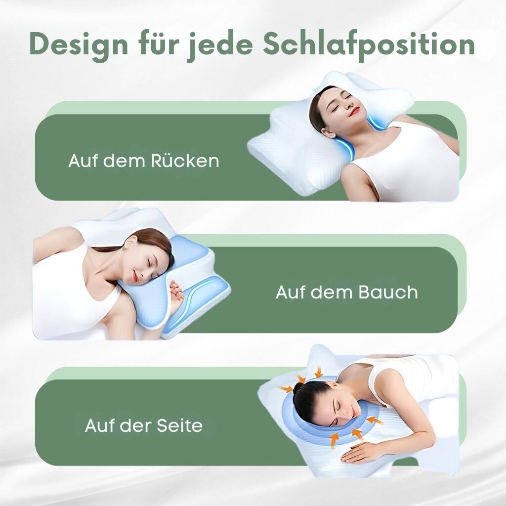 "Ergonomisches SleepAlign Kissen aus Memory-Schaum, unterstützt Nacken- und Wirbelsäule, ideal für schmerzfreien Schlaf."