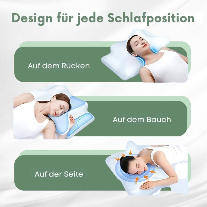 "Ergonomisches SleepAlign Kissen aus Memory-Schaum, unterstützt Nacken- und Wirbelsäule, ideal für schmerzfreien Schlaf."