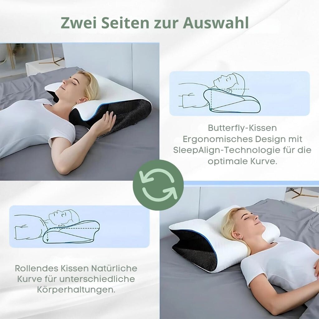"Ergonomisches SleepAlign Kissen aus Memory-Schaum, unterstützt Nacken- und Wirbelsäule, ideal für schmerzfreien Schlaf."
