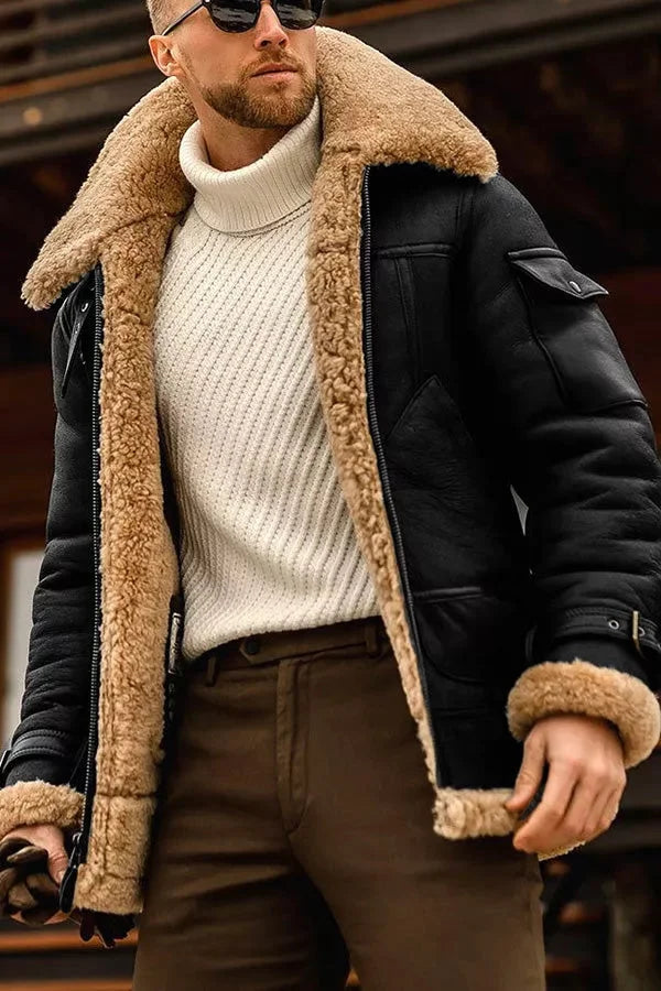 Stilvolle Herren Fliegerlederjacke mit Schaffell