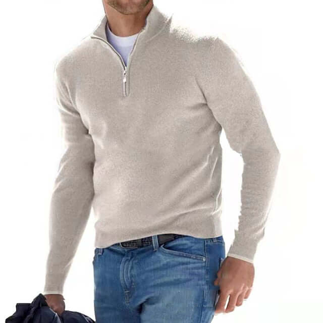 Herrenpullover V-Ausschnitt Reißverschluss: Warmer, weicher Merino-Look