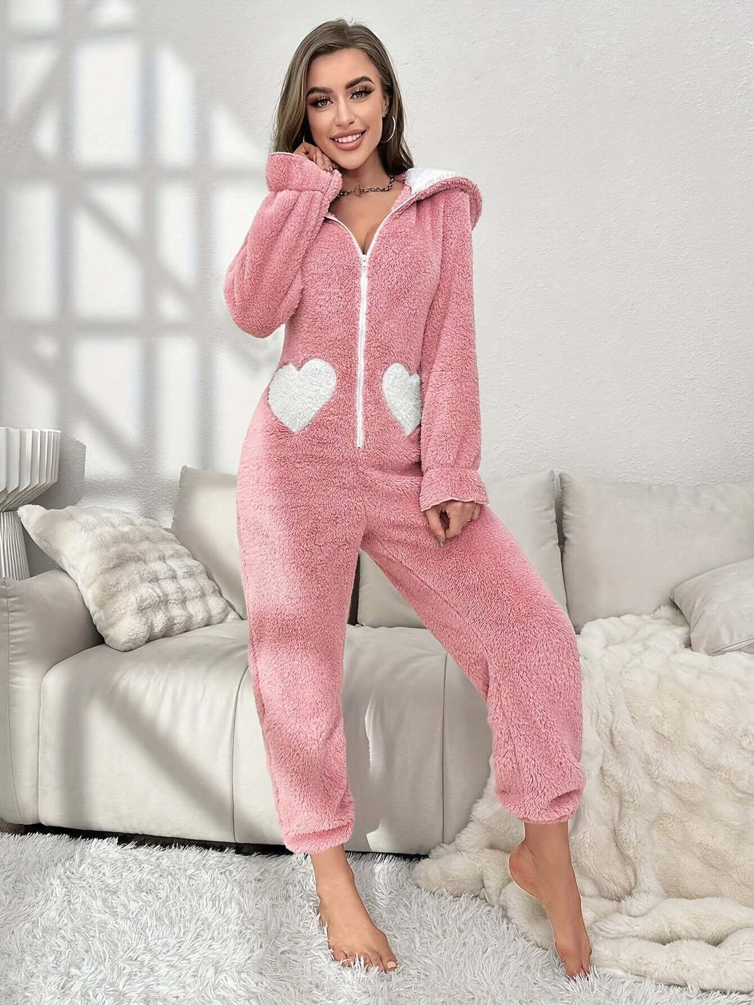 Damen Winter-Onesie mit Kapuze: Flauschig & Warm