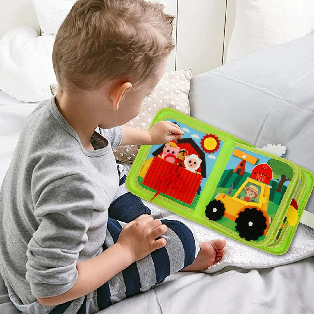 "Farbenfrohes, interaktives Montessori Farm Geschichten Buch für Kinder mit bezaubernden Tierillustrationen."