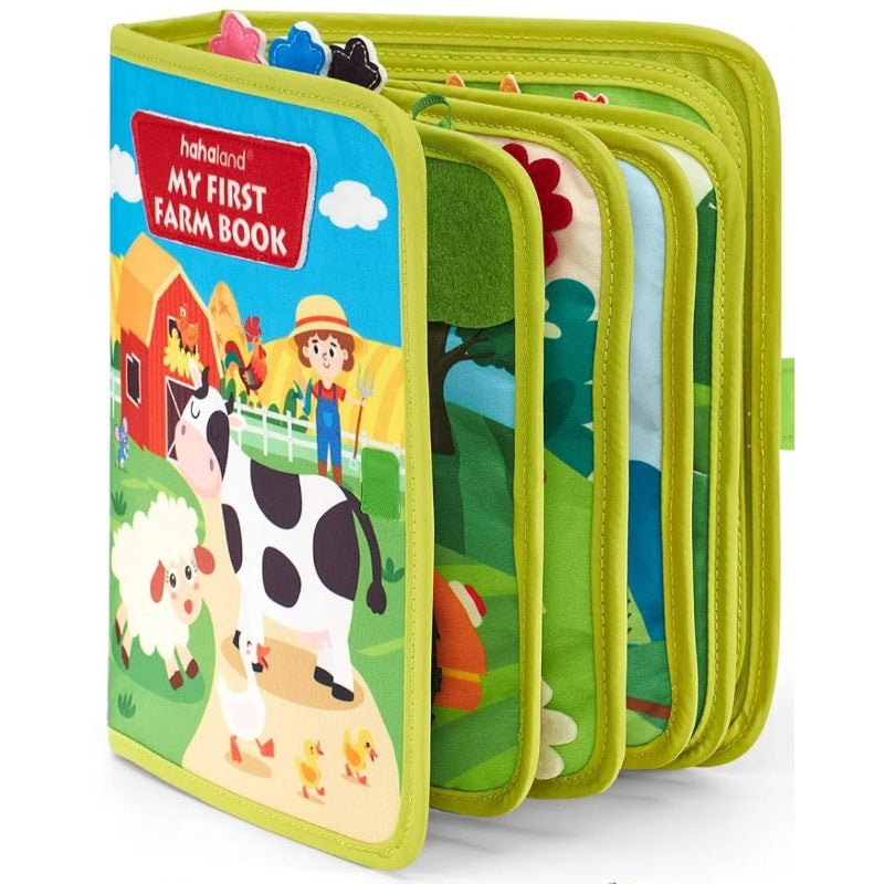 "Farbenfrohes, interaktives Montessori Farm Geschichten Buch für Kinder mit bezaubernden Tierillustrationen."