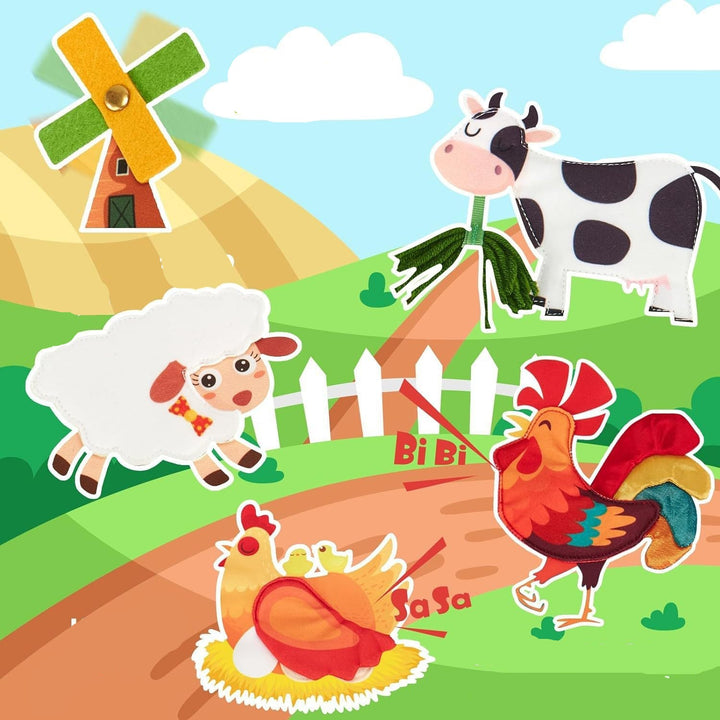 "Farbenfrohes, interaktives Montessori Farm Geschichten Buch für Kinder mit bezaubernden Tierillustrationen."