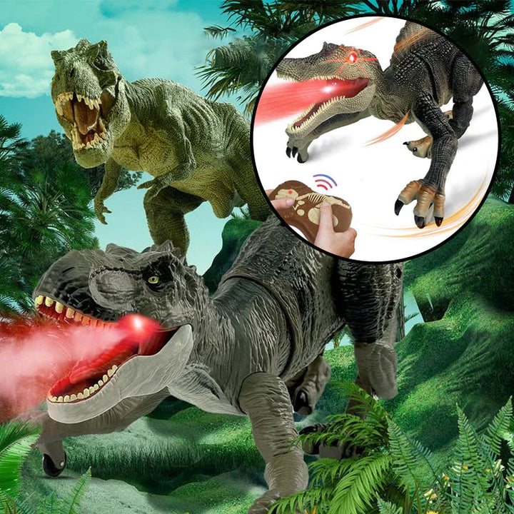 "Ferngesteuerter Dinosaurier mit Nebelspray, grüne Schuppen, bewegliche Gliedmaßen, realistische Dino-Funktionen"