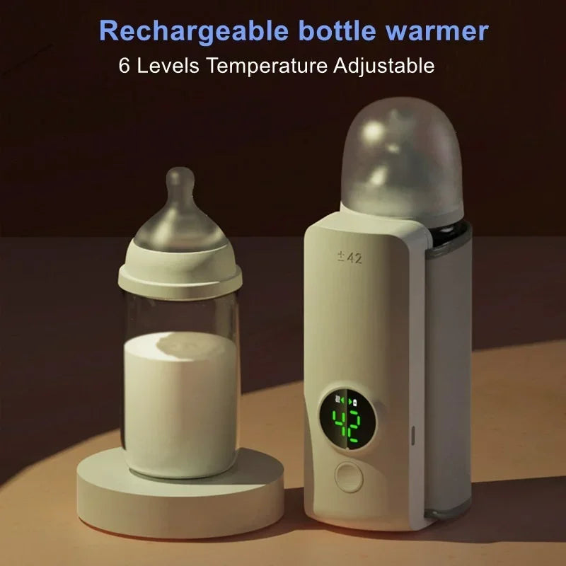 Wiederaufladbarer Flaschenwärmer, 6-stufig einstellbar, Babyflasche, tragbar, weiß.