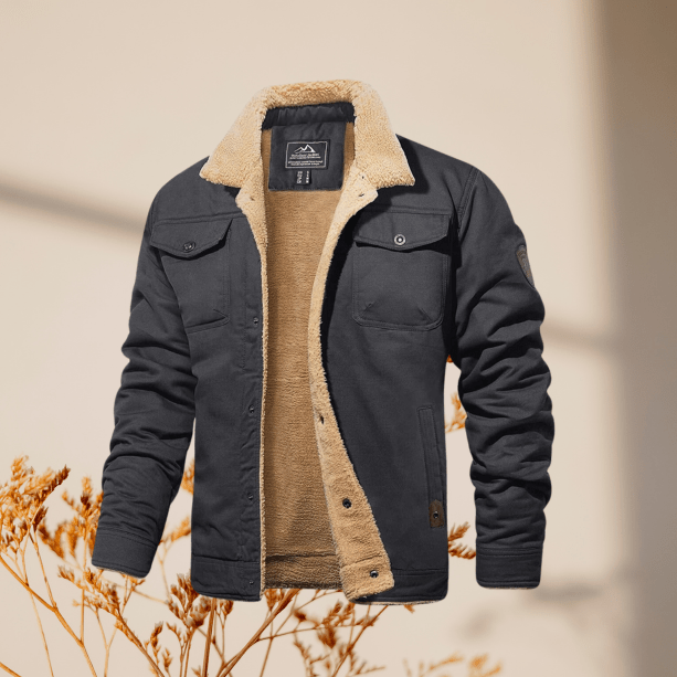 "Fleecegefütterte Winterjacke für Herren, dunkelgrau, modernes Design, extra warm, robust, Alltagsgebrauch."