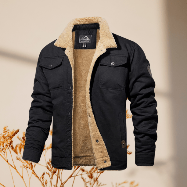 "Fleecegefütterte Winterjacke für Herren, dunkelgrau, modernes Design, extra warm, robust, Alltagsgebrauch."