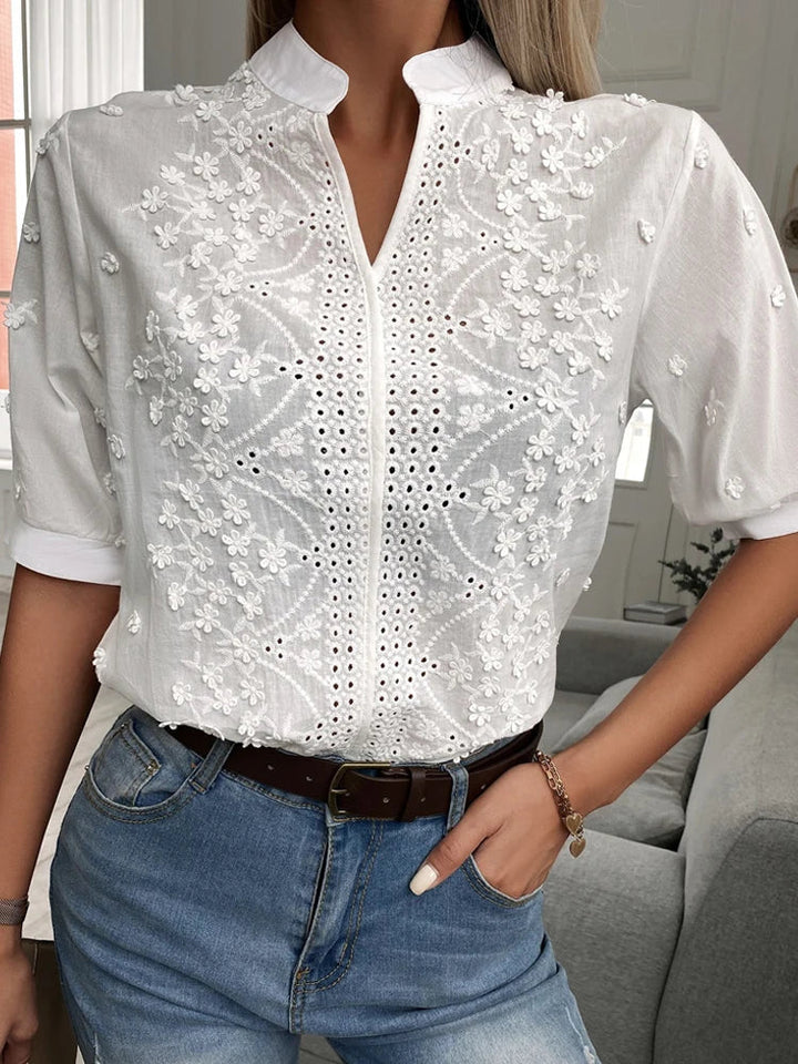 Damen V-Ausschnitt Bluse - Elegantes Design mit Spitze