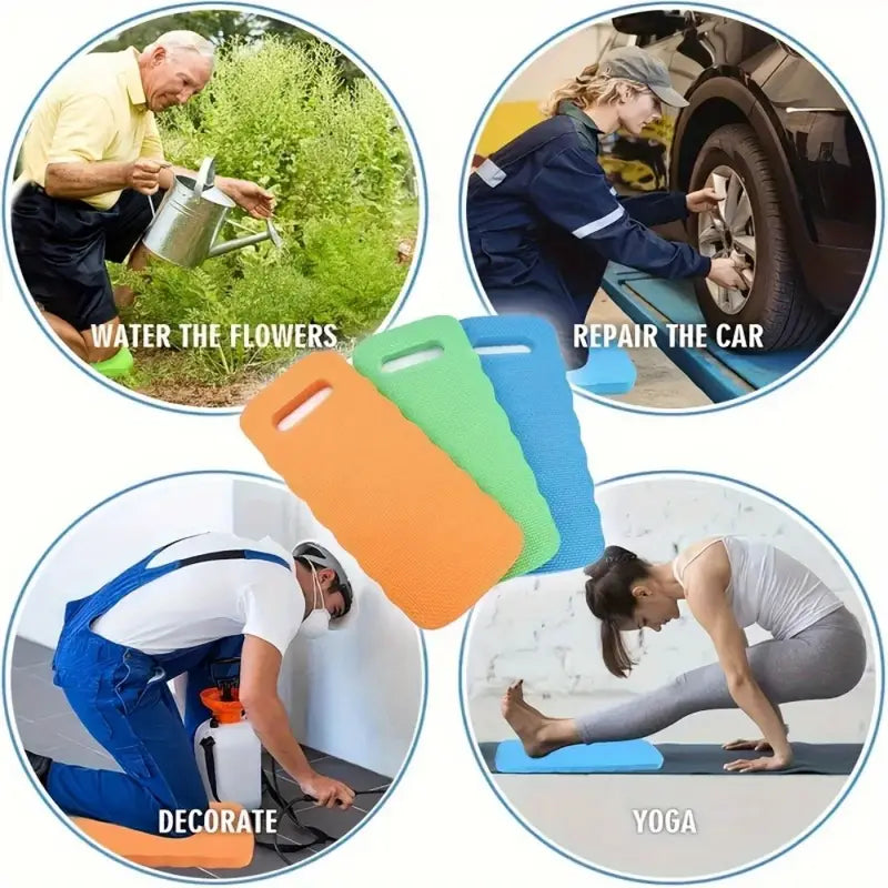 "Garten-Kniepolster aus hellblauem, rutschfestem Material für komfortable, schmerzfreie Gartenarbeit auf harten Oberflächen."