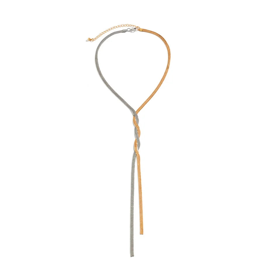 Geflochtener Halsreif, zweifarbig, Leder, verstellbar, modisches Accessoire, Damen-Schmuck.