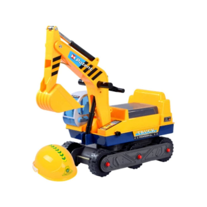Gelber Kinder-Sandbagger-Spielzeug mit Helm, Kunststoff, max. 30kg Tragkraft, für 3-6 Jahre, fördert Kreativität.