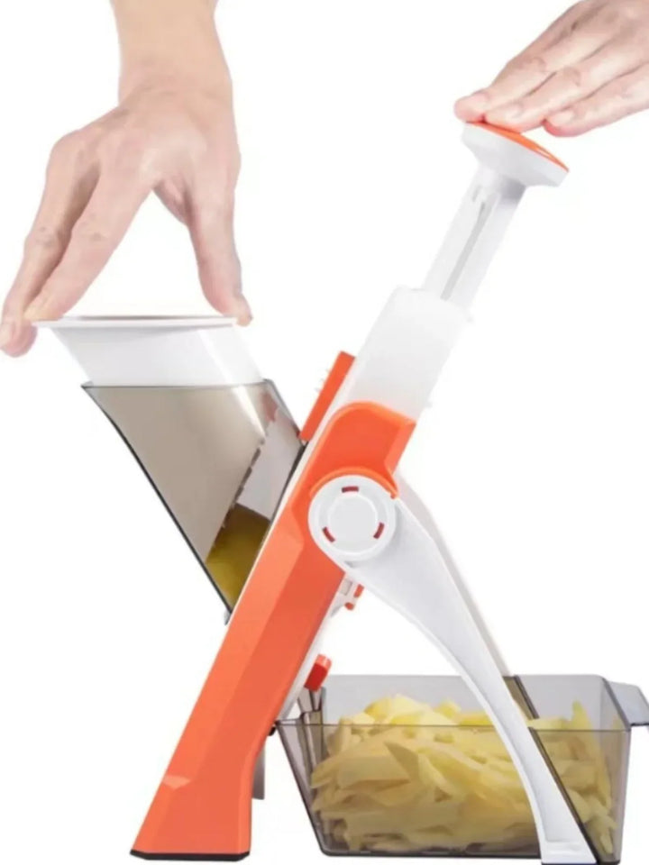 Handgemachte Pommes Frites Schneider, orange-weiß, Kunststoff, Küchenzubehör, Kartoffelschneider.