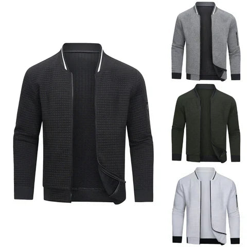 Gemütlicher Herren Strickpullover, warmes Gewebe, Reißverschluss, ideal für Outdoor, in Grau, langlebiger Komfort.