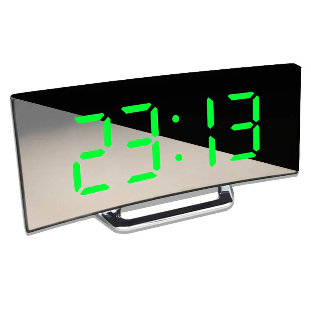 Geschwungener LED-Digitalwecker mit klarer LED-Anzeige und modernem Design für stilvolle Raumdekoration.
