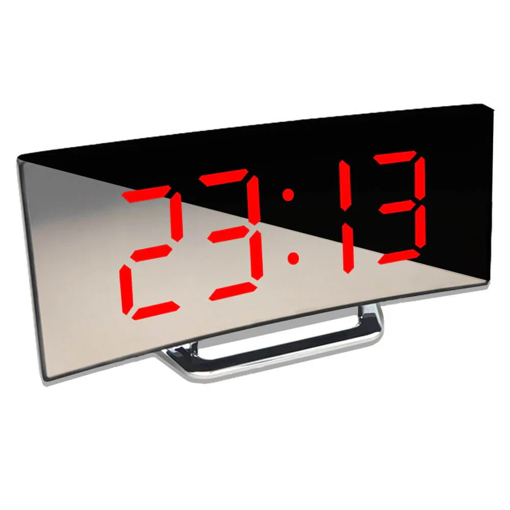 Geschwungener LED-Digitalwecker mit klarer LED-Anzeige und modernem Design für stilvolle Raumdekoration.