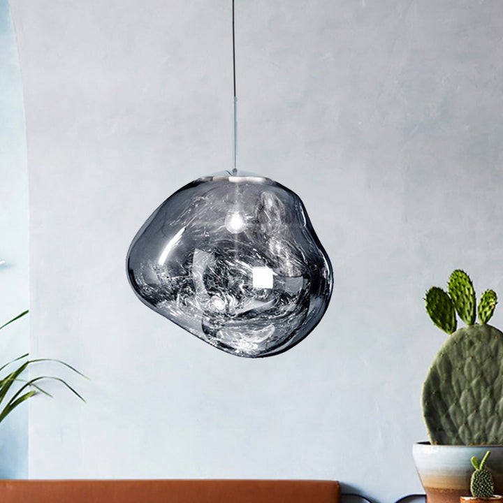 Moderne Glas-Pendelleuchte, rauchgrau, organische Form, Wohnzimmerbeleuchtung, Designerlampen.