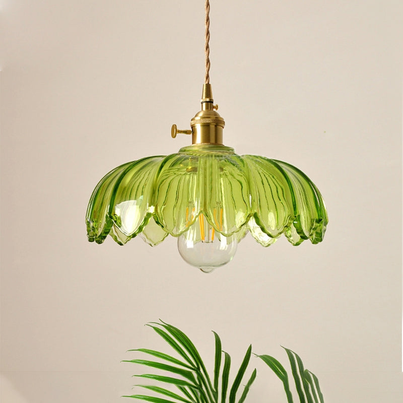 Vintage Glas Blumen Hängelampe mit Kupferfassung