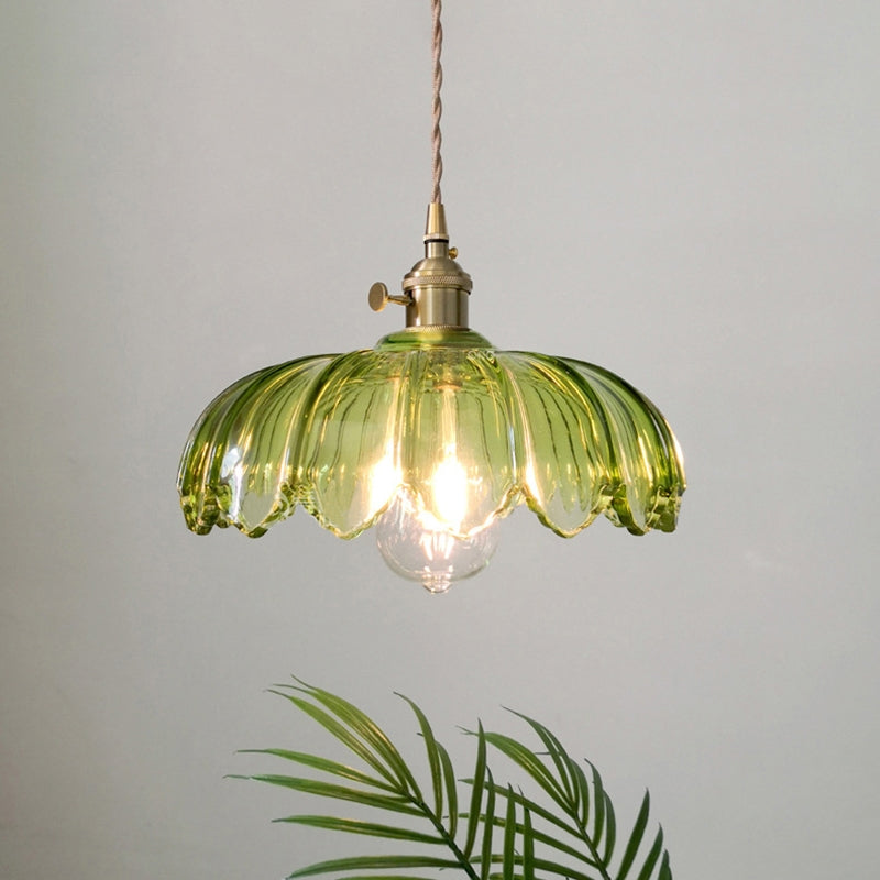 Vintage Glas Blumen Hängelampe mit Kupferfassung